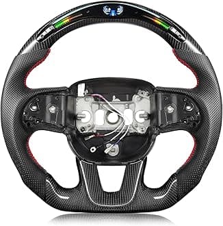 Carbon Fiber Steering Wheel for Dodge Challenger 2015-2024 Perforated Leather with 32 LED Shift Indicator Steering Wheel D-shaped Flat-bottom