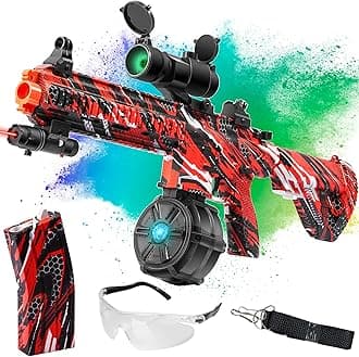 Large Gel Ball Blaster with Drum, Manual & Automatic Dual Mode Splatter Ball Blaster, for Outdoor Activities -Team Game, Red