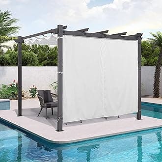 PURPLE LEAF Outdoor Curtains Privacy for 10' Side Pergola with Grommets and Rod Outside Porch Shade Patio Deck Retractable Replacement Gazebo Cabana Curtain Set of 2 Panels 49 x 82 inch White