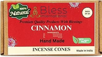 Bless International Cinnamon 100%-Natural-Incense-Cones Handmade-Hand-Dipped Organic-Chemicals-Free for-Purification-Relaxation-Positivity-Yoga-Meditation The-Best-scents (10 Count)