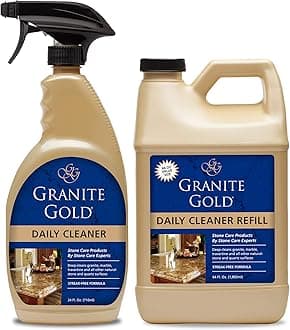 Granite Gold Daily Cleaner Spray and Refill Streak-Free Cleaning for Granite, Marble, Travertine, Quartz, Natural Stone Countertops, and Floors, 24 & 64 Fluid Ounce, 2-Pack
