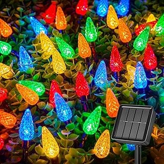 Brightown LED C6 Solar String Lights Outdoor Waterproof Fairy Lights, 22.64ft 50 LEDs Multicolor Solar Christmas Lights Outdoor, Christmas Decorations for Christmas Garden Yard Fence Patio Party Decor
