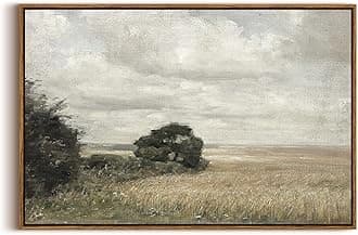 InSimSea Framed Canvas Wall Art Vintage Decor, Vast Field Cloudy Sky Vintage Wall Decor, Large Landscape Prints, Mid Century Modern Rustic Farmhouse Bedroom Retro Room Decorations, 20"x30"