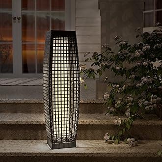 Grand patioOutdoor Solar Powered Resin Wicker Floor Lamp, Outdoor Weather-Resistant Deck Light, for Garden or Porch - Medium Fuji, Silver Gray