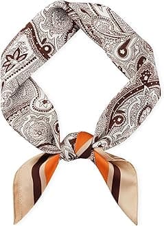 GERINLY Vintage Silk Feel Square Scarf for Men Satin Bandana Tiny Medallion Print Neckerchief Geometry Head Scarf