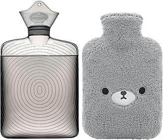 samply Hot Water Bottle with Cute Fleece Cover, Hot Water Bag for Hot and Cold Compress, Hand Feet Warmer, Neck and Shoulder Pain Relief, Grey Bear