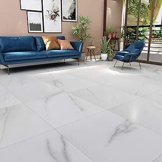 Livelynine 32 Tiles Vinyl Flooring Self Adhesive Floor Tiles Bathroom Flooring White Laminate Lino Kitchen Stick on Floor Tile Hallway 30CMX30CM Adhesive Floors Stickers