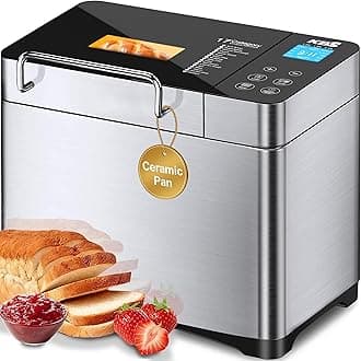 Pro 710W 2LB Bread Maker, Stainless Steel 17-in-1 Smart Bread Machine with Healthy Ceramic Pan, Automatic Nut Dispenser, Tempered Glass Touch Panel, 3 Crust Colors, 15H Timer& Keep-Warm, Recipes