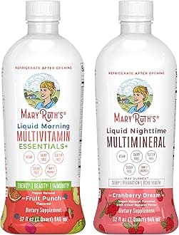 MaryRuth's Liquid Morning Multivitamin (Fruit Punch) & Liquid Nighttime Multimineral (Cranberry) | Clean Label Project Verified® | Vegan Vitamins for Energy, Bedtime, & Overall Health