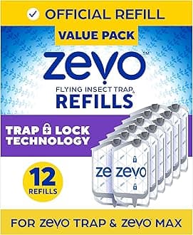 Zevo Flying Insect Trap Refill Cartridges, Fly Trap, Fruit Fly Trap for Pest Control, Keep Flies Away Indoors (12 Refill Cartridges)