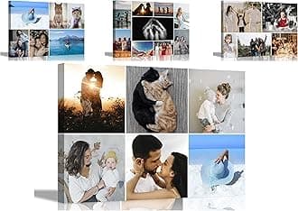 Artley Prints 6 Photo Square Collage Custom Canvas Art Prints Framed Personalised Photos on Canvas Wall Hanging Decor Family Baby Pictures 51 x 35cm (20 x 14 inches)