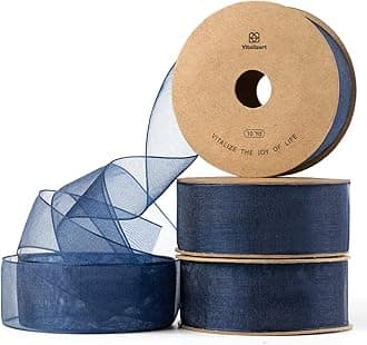 Vitalizart Navy Blue Ribbon Organza Sheer Ribbon 1 inch x 30 Yd in Total Handmade Fabric Ribbons for Gift Wrapping Christmas Tree Crafts Bows Wedding Invitations Wreaths WrapOEKO-TEX STANDARD 100