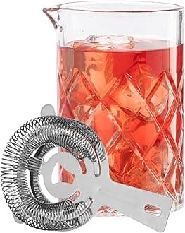 OGGI Cocktail Mixing Glass & Strainer Set - Elegant Bar Mixing Set with 16oz Glass Beaker, Essential Mixology Bartender Kit, Old Fashioned Kit, Includes Stainless Steel Hawthorne Strainer