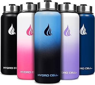 - HYDRO CELL Stainless Steel Insulated Water Bottle with Straw - For Cold & Hot Drinks - Metal Vacuum Flask with Screw Cap and Modern Leakproof Sport Thermos for Adults (Blue/Black 40oz)
