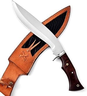 Warivo Handmade D2 Kukri Machete Knife with Leather Sheath - Fixed Full Tang Steel Blade Machete for Cutting Trees Heavy Duty for Clearing Brush, Yard Work, Gardening, Camping and Hiking