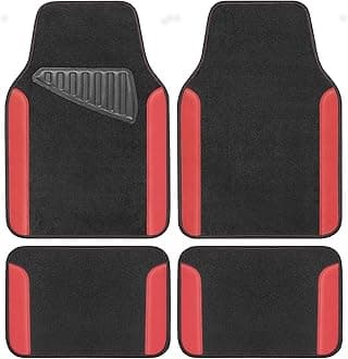 Motor Trend Waterproof Car Floor Mats Versatile Fit Mats with Driver Heel Pad Leather Car Carpet Floor Mat for SUV Van Sedan Truck Anti-Slip Backing Carpet Mats Black and Red