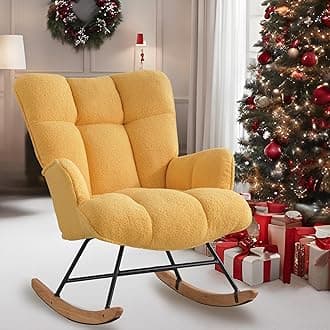 SAETSFEG Rocking Chair Nursery Teddy, Upholstered Baby Fluffy Glider Rocker for Adults Small Spaces Indoor, Comfy Sherpa Compact Nursing Chairs for Living Room, Bedroom, Classroom, Yellow
