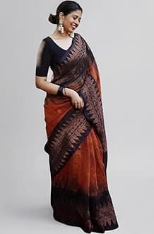 Women's Kanjivaram Soft Cotton Linen Silk Saree With Blouse Piece
