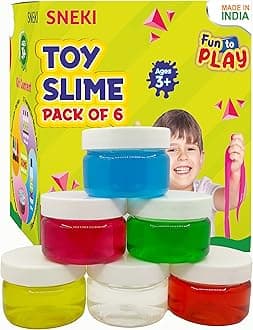 SNEKI (Pack of 6) Non Sticky Crystal Clay Kids Slime Putty Toy for Kids Educational Creative DIY Toys Stress Relief Sludge Toy for Boys and Girls (50gram)