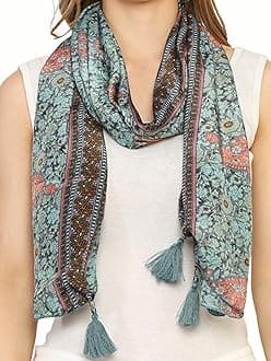 KE KANHA EXPORT Women Scarf|Stole For Women|Scarf For Women Stylish|Stall For Women|Border Print Face Cover Head Wrap|Boho|Beach|Multicolor|180x50cm|Pack Of 1