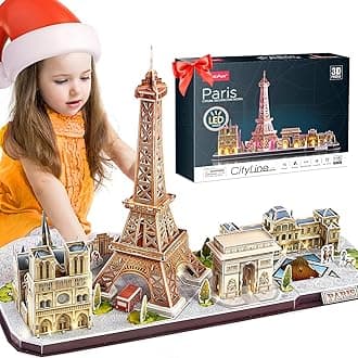 3D Puzzles for Kids Adults LED Paris City Architecture Model Kits, Eiffel Tower, Notre Dame de Paris, The Louvre, Arc de Triomphe Jigsaw Puzzles Birthday Gifts for Boys Girls Her Him