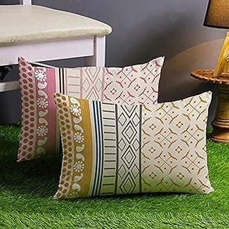 STITCHNEST Ethnic Printed Cotton Canvas Cushion Covers, Set of 2 ( 12 x 18 Inches )
