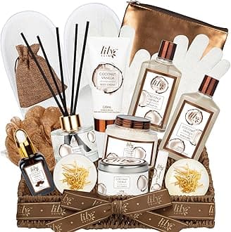 Bath and Body Gift Basket Set for Women Mothers Day - Coconut Vanilla Gift, Spa Gift Basket 17-Piece Bath Gift Set Self Care Gift for Fathers Day, Birthday, Christmas Gifts, Valentines Day Gifts
