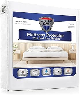 All-in-One Mattress Protector, Zippered Encasement, Water & Stain Resistant, Triple Seal Protection, Twin, White