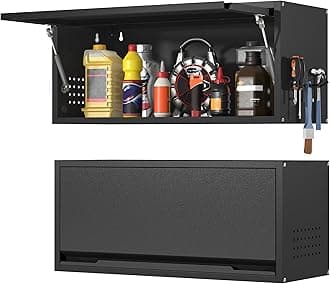 Metal Wall Cabinet, Garage Wall Cabinet with Up-Flip Door, 31.5" W Wall Mounted Metal Storage Cabinet for Kitchen,Garage,Basement,Ware House Assembly Required (Black)