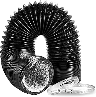 Flexible 8-Inch Aluminum Ducting, Dryer Vent Hose, Heavy-Duty Three-Layer Protection, 25-Feet Long for Heating Cooling Ventilation and Exhaust, Black