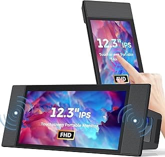 Kwumsy L1 Portable Monitor for Laptop, 12.3" IPS FHD High Brightness 600CD/㎡Gaming Monitor with Foldable Kickstand/Dual Speakers, Travel Touch Screen Monitor for Windows Mac PC Laptop Phone PS5/Switch