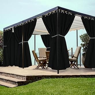 HolidayIdeas Grommet Outdoor Curtains for Patio Waterproof 8 Pcs All Weather Balcony Black Outside Curtains for Apartments, Gazebo, Pergolas, Porch, 54x95 InchOEKO-TEX STANDARD 100