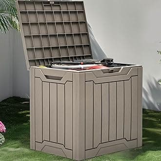 YITAHOME Outdoor Resin Storage Box 31 Gal, Water-resistant Patio Deck Box Outdoor Storage Box for Pillows, Garden Equipment, Securely Lockable, Light Brown