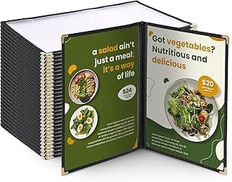 WeChef 30 Pack 8.5" x 14" Restaurant Menu Covers Double Fold 2 Pages 4 Views Transparent Restaurant Menu Covers Holder Black