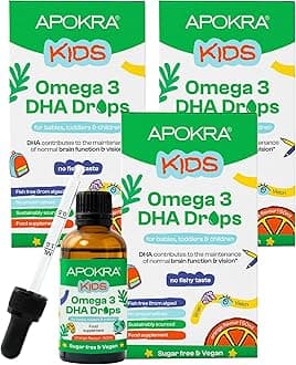 Omega 3 Vegan DHA Drops for Kids - Bundle - 50mL - No Fishy Taste - Preservative Free and Sugar Free. Sustainable Algal Alternative to Fish Oil | APOKRA Kids (3)