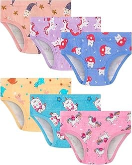 100% Cotton Girls Underwear Tagless Comfort Toddler Panties (6-Pack)