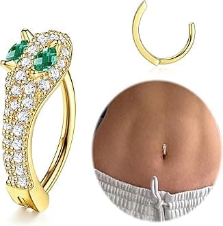 FIBO STEEL 14K Gold Plated Belly Button Rings for Women 316L Surgical Steel Clicker Belly Rings CZ Snake Flower Curved Reverse Navel Rings Belly Piercing Jewelry Barbell 14G