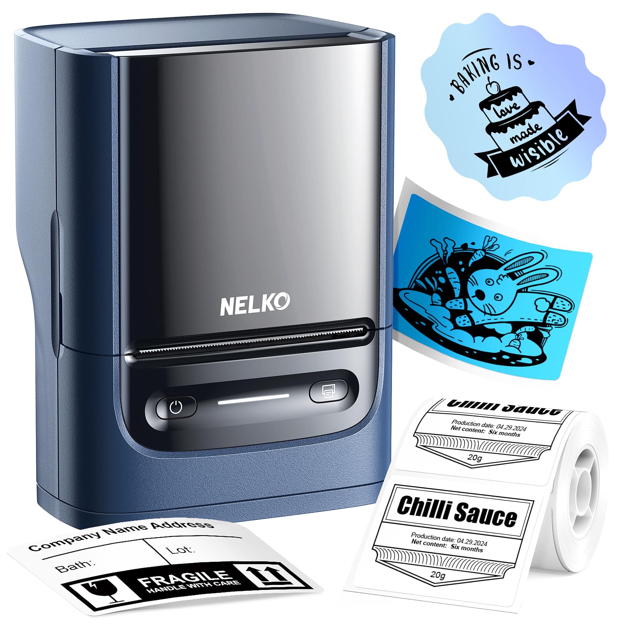 Nelko Label Maker Machine with Tape, PM220 Bluetooth Label Printer, 2 Inch Portable Thermal Printer for Small Business, Address, Logo, Clothing, Sticker Maker for Phones & PC, Blue