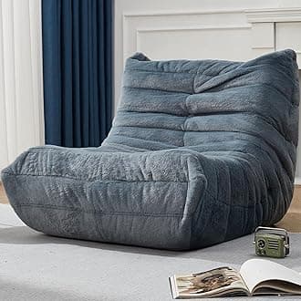 Bean Bag Chairs for Adults Giant Bean Bag Chair Memory Foam BeanBag Chair Bean Bag Sofa with Filler Faux Fur Fireside Beanbags Lazy Sofa for Living Room Bedroom Office (Bluegrey Plush, Single)