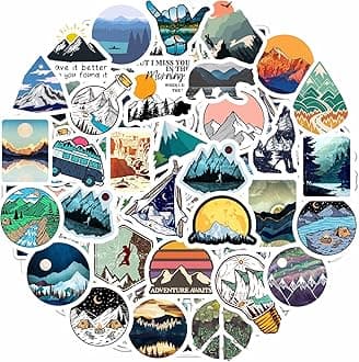 BulbaCraft 100 Pcs Mountain Stickers for Water Bottle, Outdoor Stickers, Camping Decals, Nature Decals, Party Supplies Camping Theme, Gifts for Women & Men