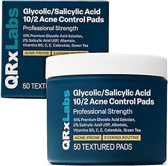 - QRxLabs Salicylic & Glycolic Acid Acne Clearing Pads - 2% Salicylic & 10% Glycolic Acid - Exfoliating Pads for Acne, Bacne, Butt Acne, Body Acne - Daily Pads - 50ct