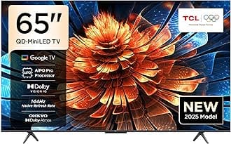 TCL 65Q6C Television 65 Inch Smart TV 4K QD-Mini LED Colorful Quantum Crystal HDR 10+ Gaming Google TV, 144Hz Native Refresh Rate, ONKYO 2.1 Hi-Fi, Dolby Atmos, AI Mode, Game Master (2025 Model)