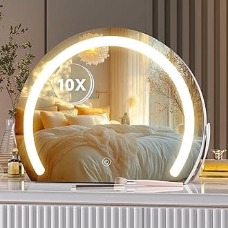 Hasipu Vanity Mirror with Lights, 13.8" x 10.7" LED Makeup Mirror, Lighted Makeup Mirror with Lights, Smart Touch Control 3 Colors Dimmable Mirror, White