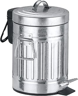 WENKO Step Trash Can with Lid and Pedal, Retro Metal Garbage Bin, for Bathroom, Kitchen, Office, Soft Close, 0.79 Gallon, 6.7 x 10.6 x 6.7 in, Gray