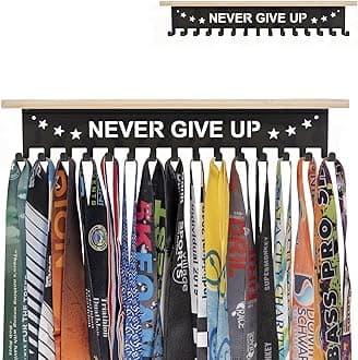 iBobbish Trophy Medal Holder Display Hanger Rack Frame Shelf,Medal Holder with Wooden Trophy Shelf Rack,Sturdy Black Metal Wall Mount Over 50 Medals Easy to Install Copyright Authorized by V1930P