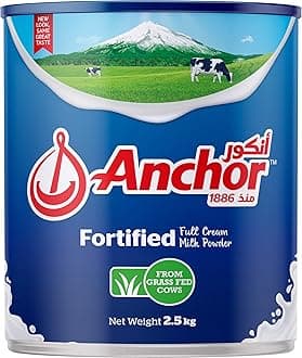 Anchor Milk Powder, Full Cream, Fortified with Vitamins & Minerals, No Preservatives, Ideal for Coffee & Tea Beverages, Tin, 2.5kg