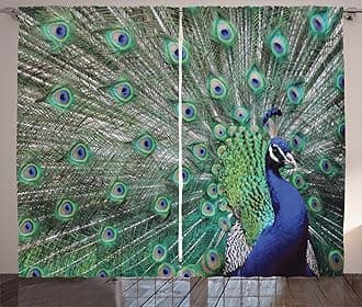 Ambesonne Peacock Curtains, Peacock Displaying Elongated Majestic Feathers Open Wings Picture, Living Room Bedroom Window Drapes 2 Panel Set, 108" X 90", Brown Navy