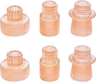 Vixdonos Taper Glass Candlestick Holders Tealight Candle Holders for Table Centerpieces, Wedding Decor and Dinner Party (6 Pcs, Orange Pink)