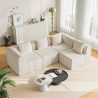 wanan 121'' Modular Sectional Couches for Living Room with Deep Seat, L-Shape Cloud Sofa Couch, High Density Memory Foam, Boneless Upholstered Couches, Easy Assembly (Warm White, 4 Seats)
