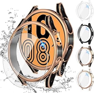 Tensea [4+4 Pack for Samsung Galaxy Watch FE 2024/5 2022/4 2021 Screen Protector Case 40 mm Accessories, Hard PC Bumper/HD Anti-Fog Tempered Glass Screen Protector, Face Cover Set